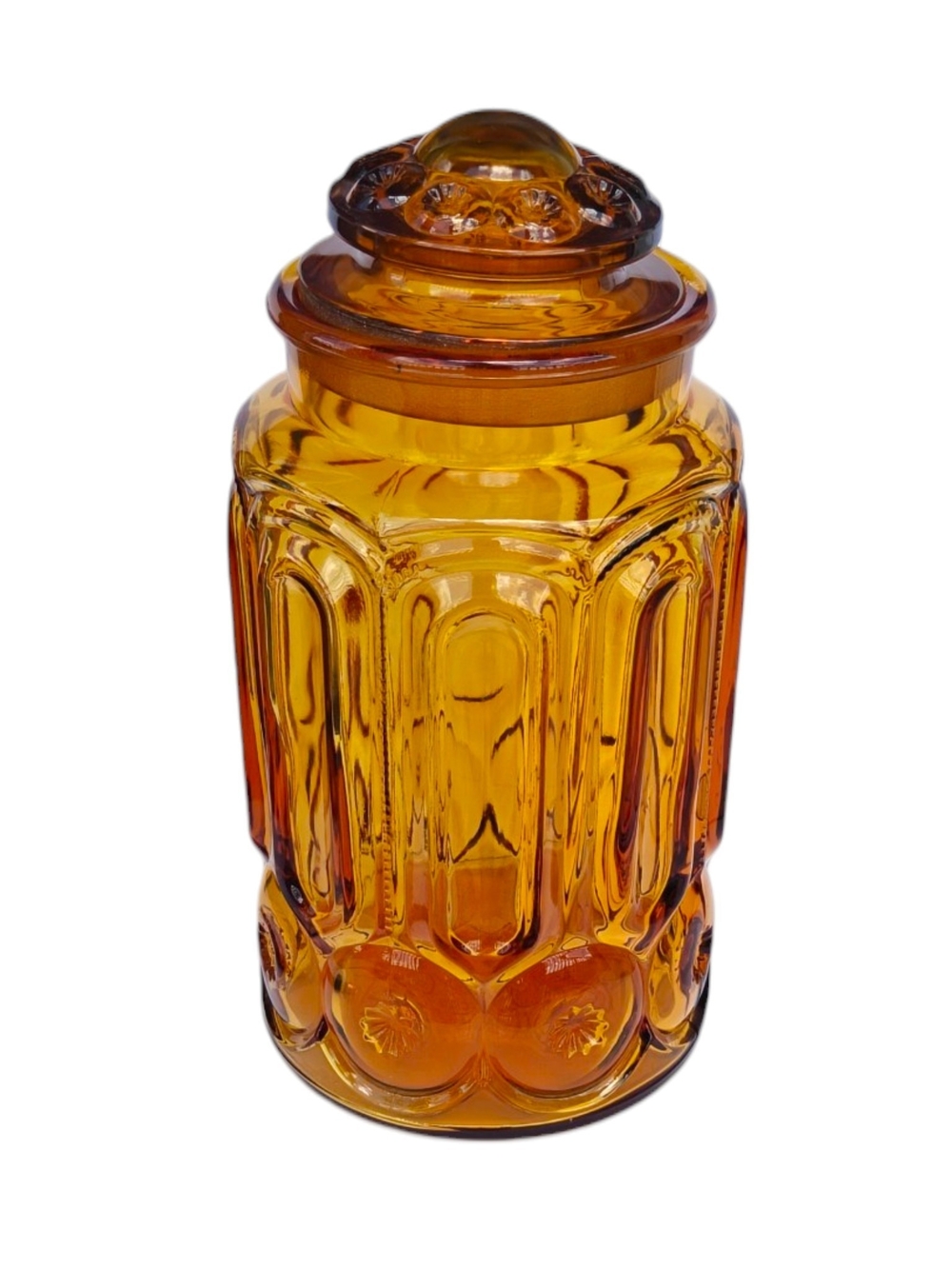 Vintage Large L.E. Smith Moon & Stars Glass Canister with Lid